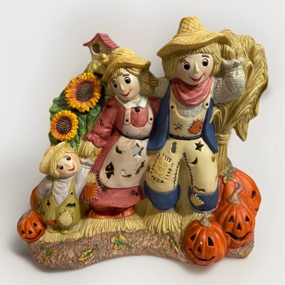 Partylite Halloween Scarecrow Family Jack O Lantern Pumpkins Tealight Holder